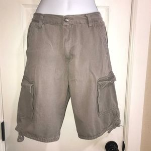 Thrill '94 Mens Washed Cotton Gray Cargo Shorts 32